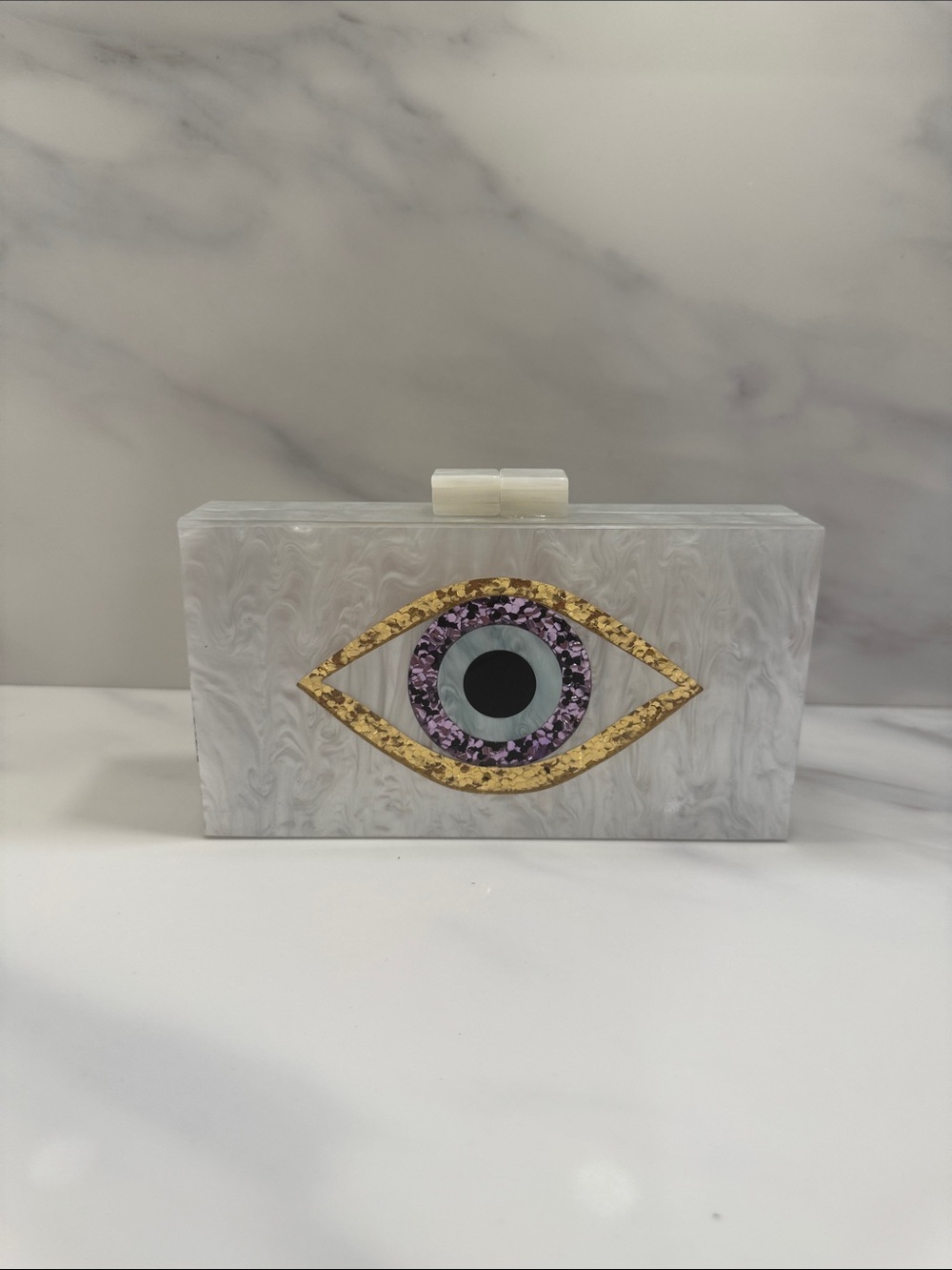 Gray Acrylic Eye Clutch with Gold & Purple Accent